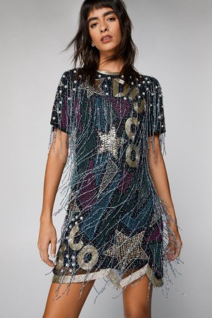 Šaty Nasty Gal Disco Beaded Tassel T-Mini Viacfarebný | CZ 1635-RCWUH