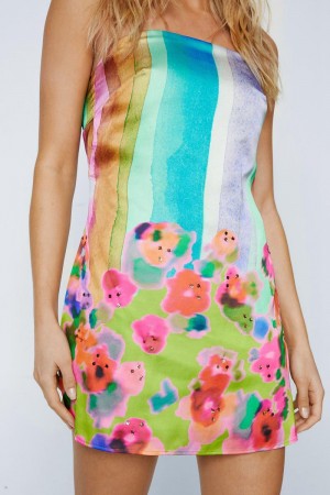 Šaty Nasty Gal Petite Floral Tie Dye Embellished Bandeau Mini Viacfarebný | CZ 9476-FKPGY
