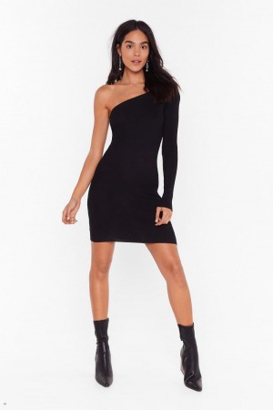 Šaty Nasty Gal Žebrovaný One Sleeve Knit Mini Černé | CZ 5463-MHNBD