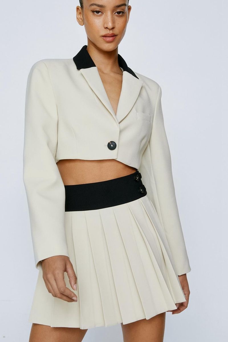 Blejzr Nasty Gal Premium Color Block Cropped Béžový | CZ 1580-CXEOD