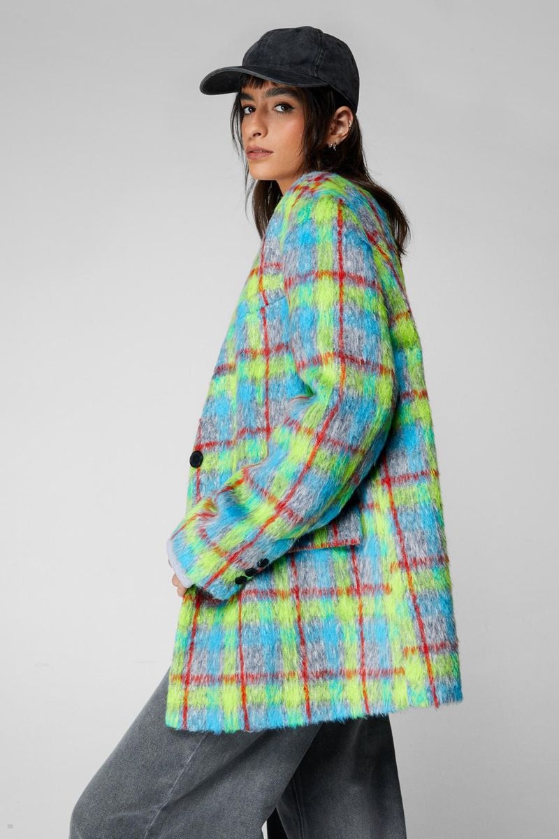 Blejzr Nasty Gal Premium Neon Plaid Tailored Coat Viacfarebný | CZ 2758-CSNQO