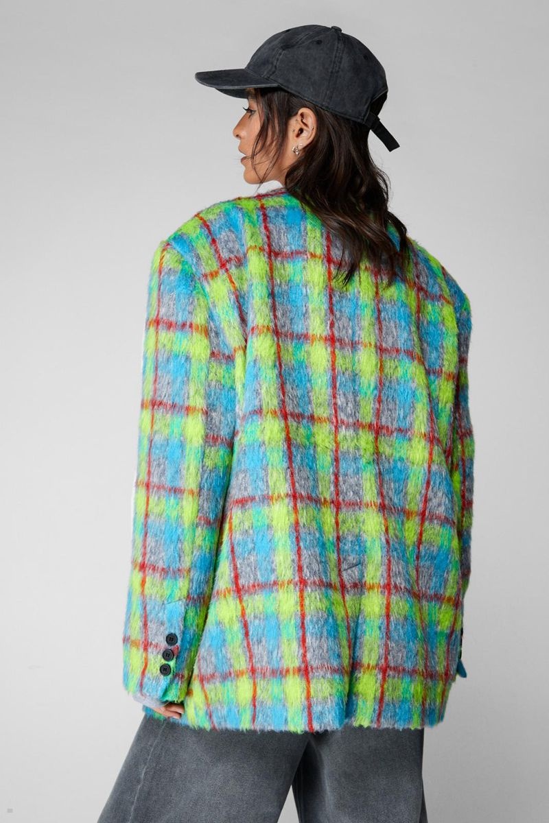 Blejzr Nasty Gal Premium Neon Plaid Tailored Coat Viacfarebný | CZ 2758-CSNQO