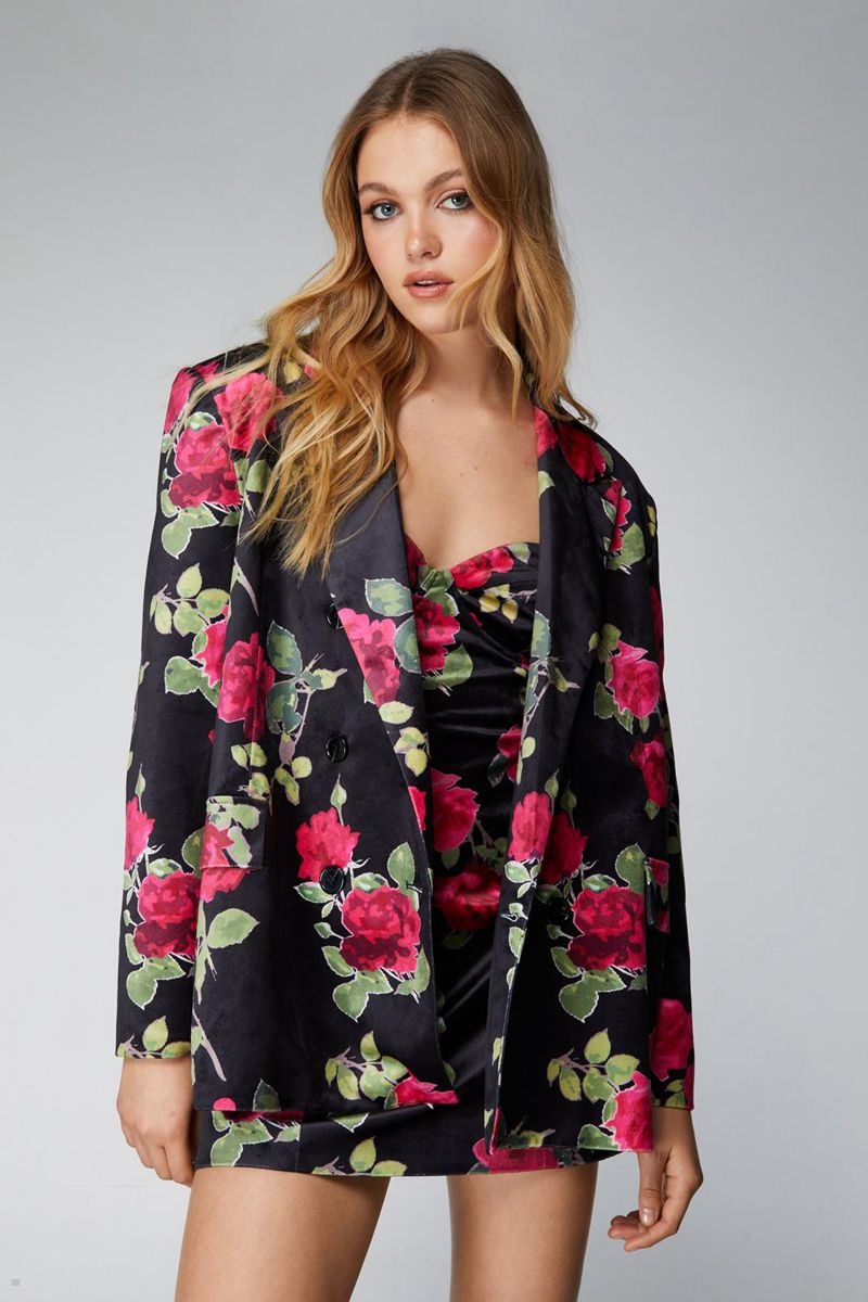 Blejzr Nasty Gal Premium Printed Velvet Černé | CZ 9014-KZFEW