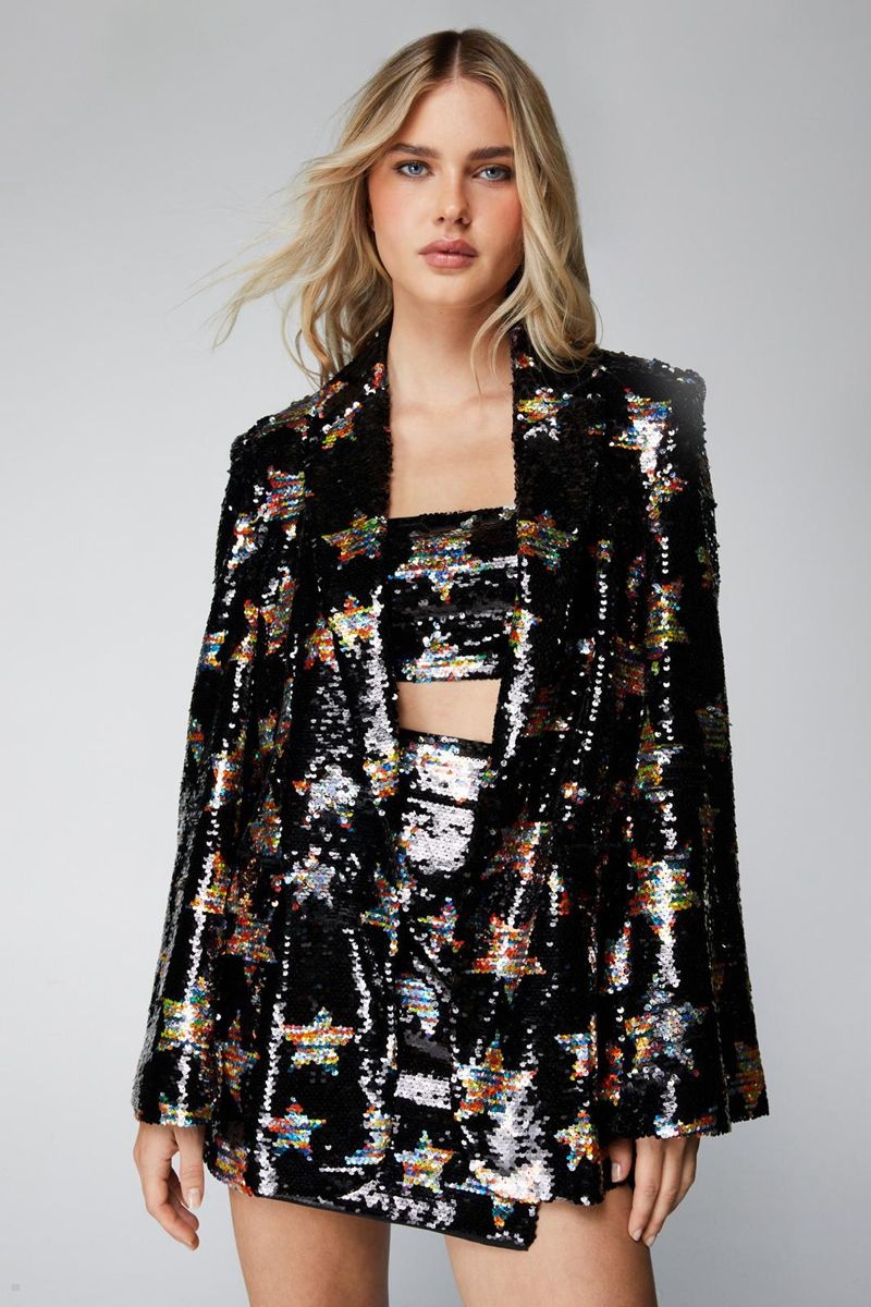 Blejzr Nasty Gal Premium Star Sequin Černé | CZ 9748-CINLR