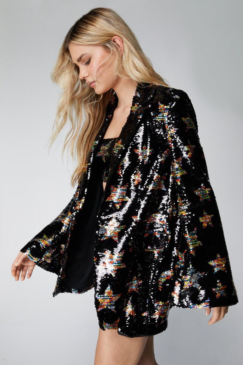 Blejzr Nasty Gal Premium Star Sequin Černé | CZ 9748-CINLR