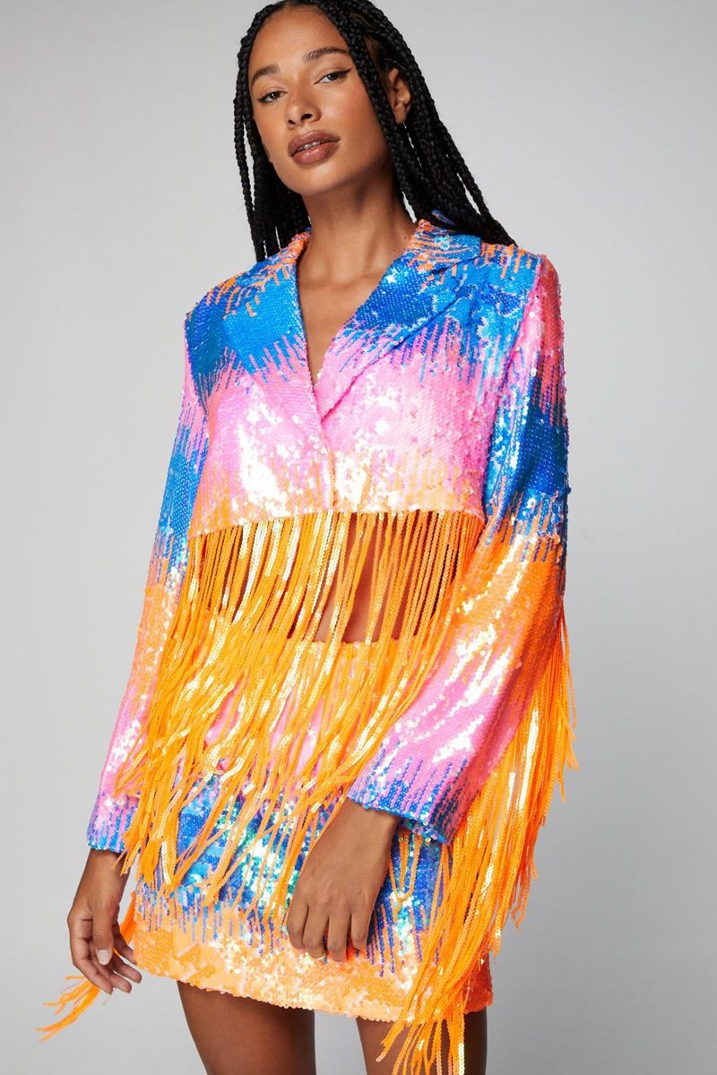 Blejzr Nasty Gal Sequin Fringe Cropped Oranžové | CZ 6372-RWGKV