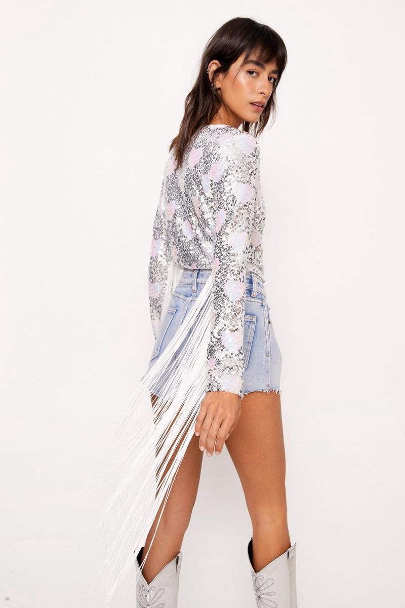 Body Nasty Gal Heart Sequin Fringe Bílé | CZ 3968-SIJAT