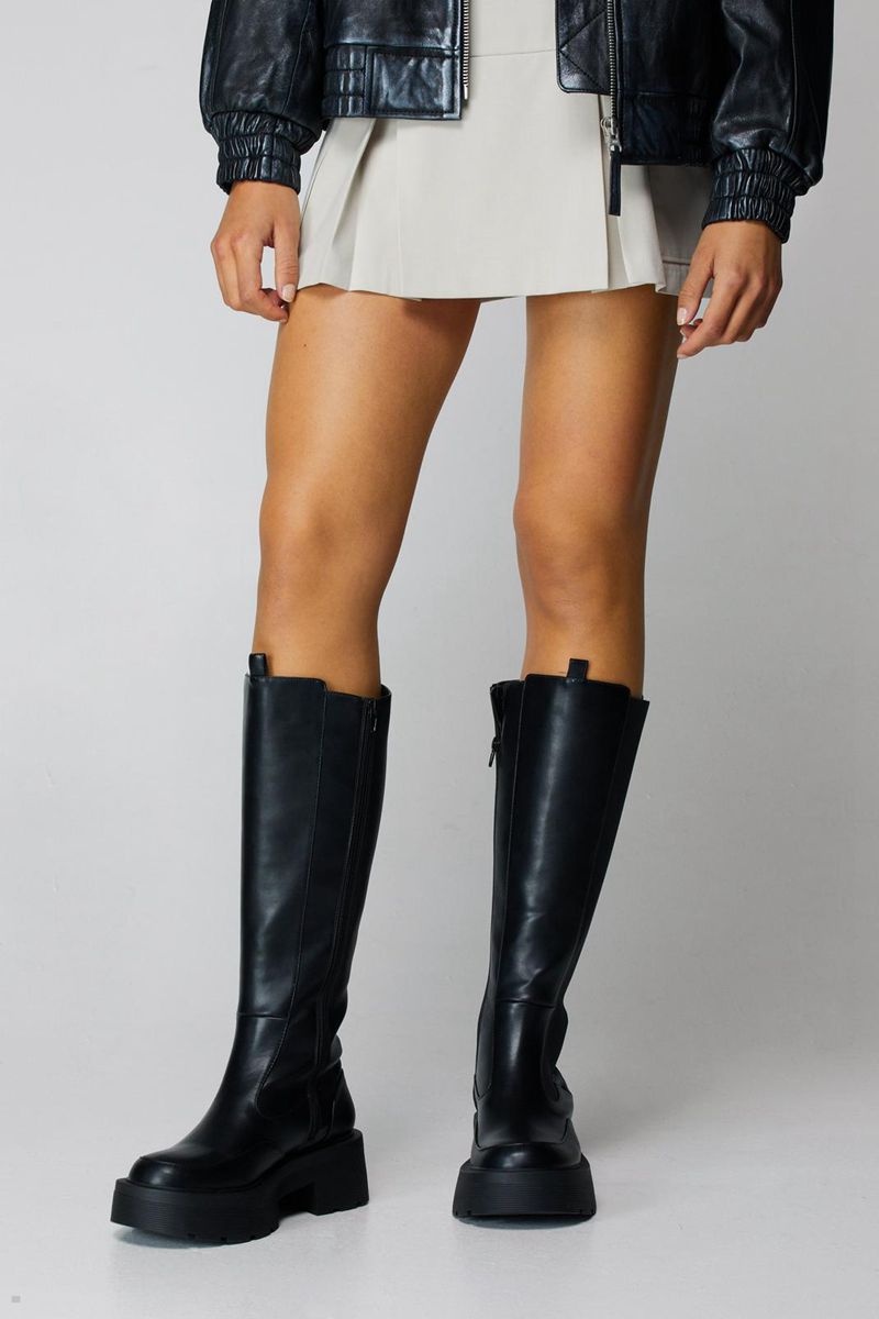 Boty Nasty Gal Faux Læder Knee High Chelsea Černé | CZ 2904-RGDQN