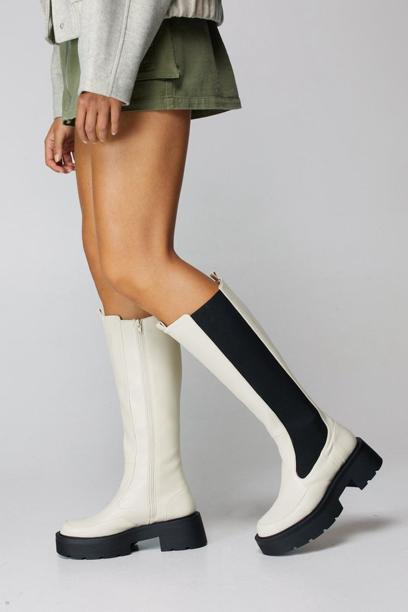 Boty Nasty Gal Faux Læder Knee High Chelsea Krém | CZ 9532-TVNSA