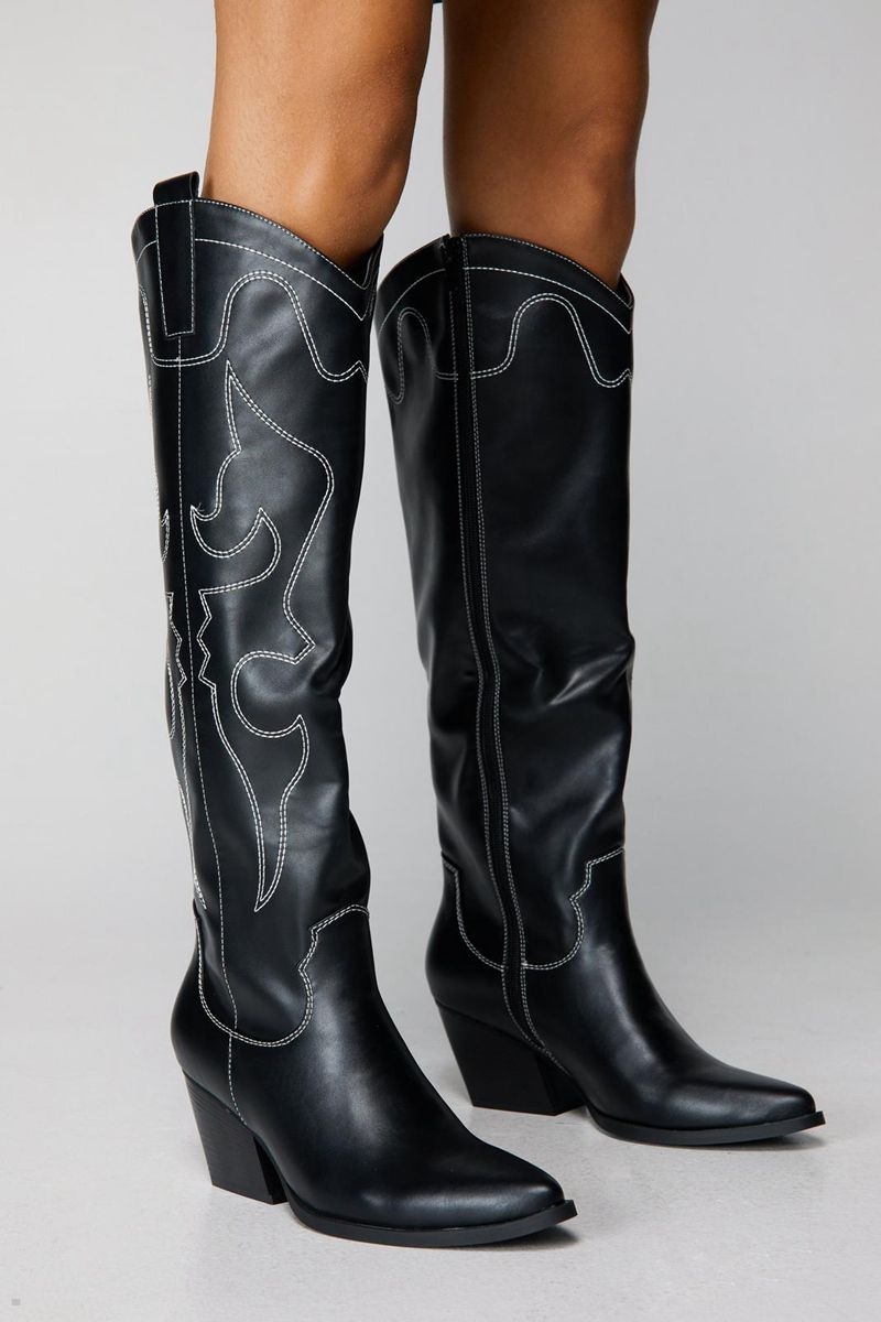 Boty Nasty Gal Faux Læder Knee High Cowboy Černé | CZ 8605-SOMTL