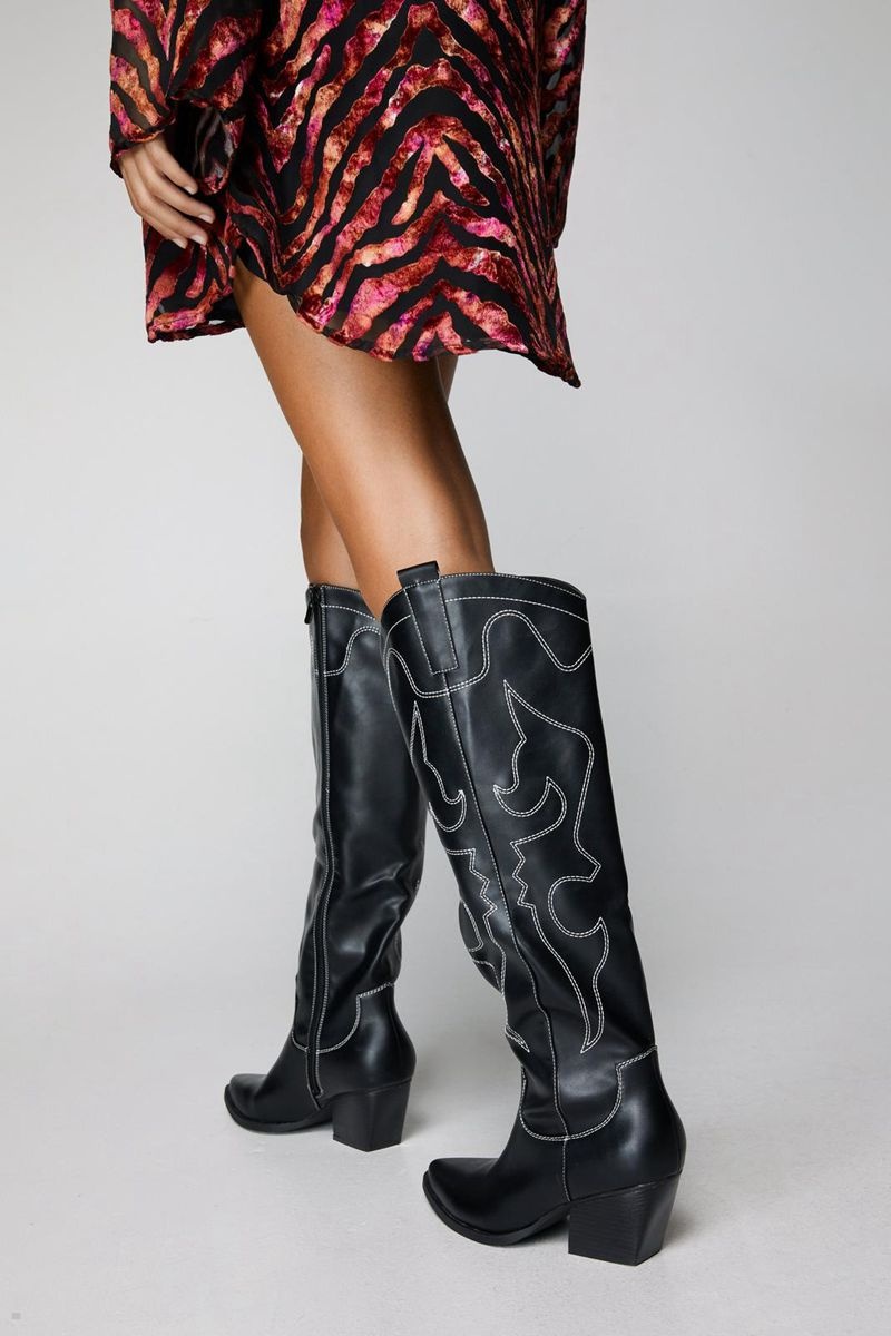 Boty Nasty Gal Faux Læder Knee High Cowboy Černé | CZ 8605-SOMTL