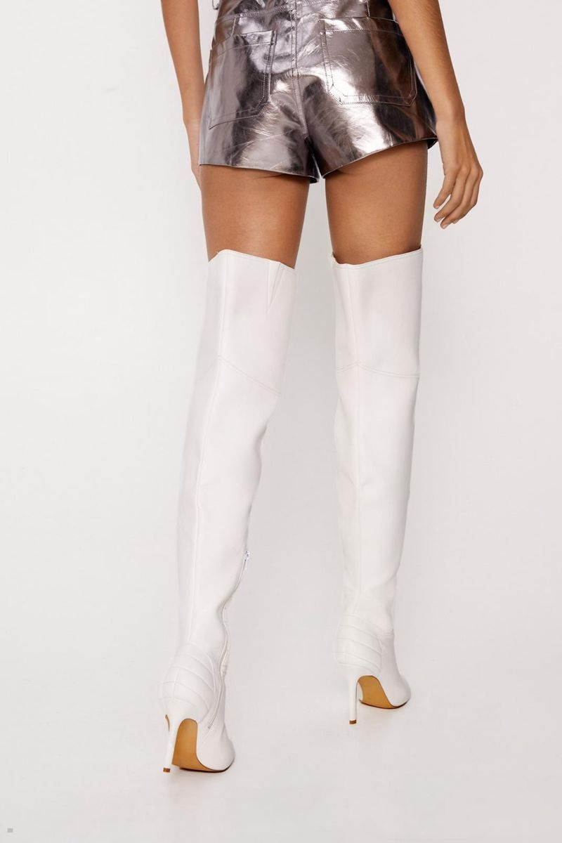 Boty Nasty Gal Faux Læder Polstrovaný Motocross Thigh High Bílé | CZ 1476-DSKME