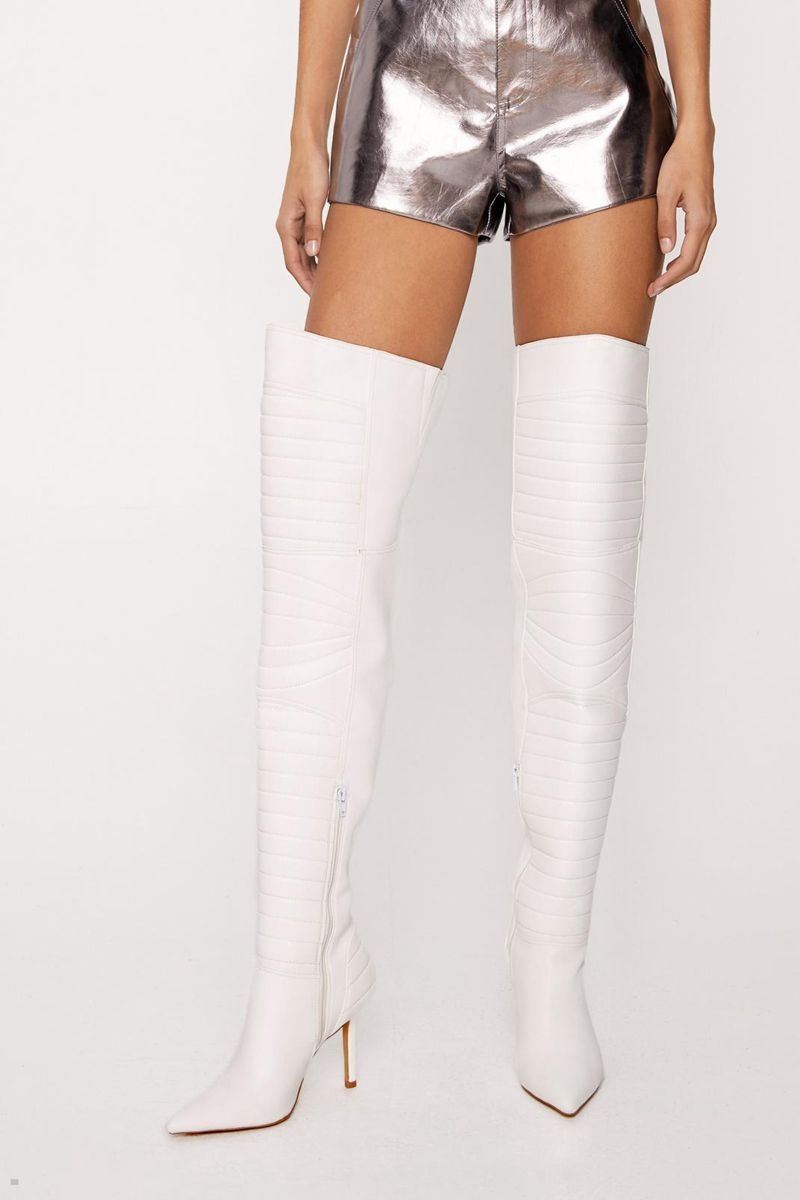 Boty Nasty Gal Faux Læder Polstrovaný Motocross Thigh High Bílé | CZ 1476-DSKME