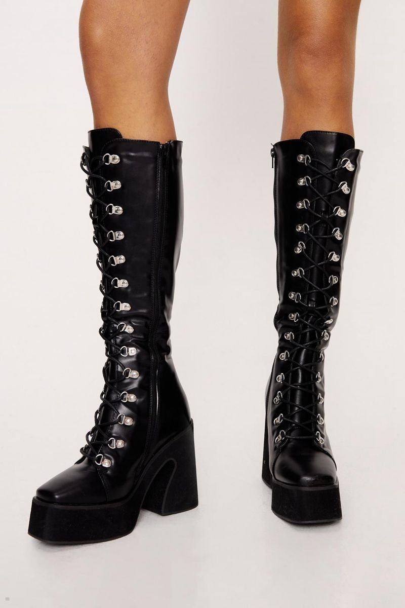 Boty Nasty Gal Faux Læder Tlustý Knee High Platformy Černé | CZ 8637-XYRDK