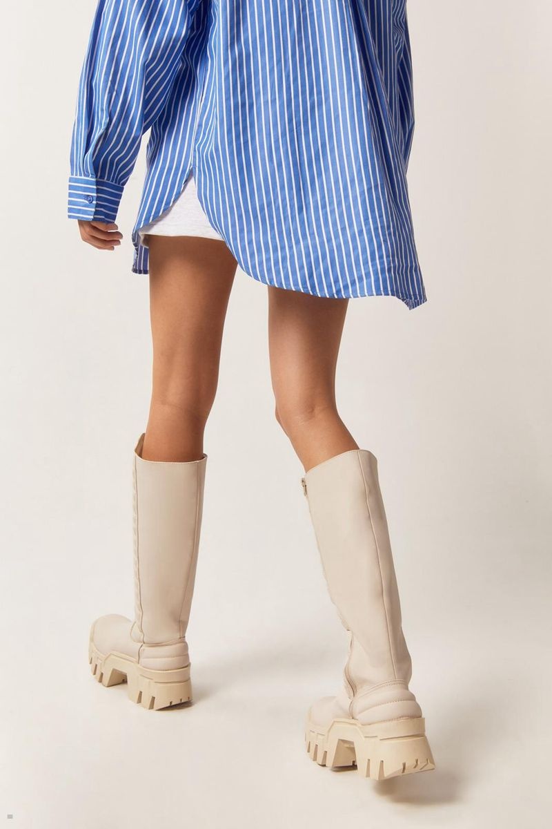 Boty Nasty Gal Faux Læder Tlustý Knee High Krém | CZ 6938-KIZFY