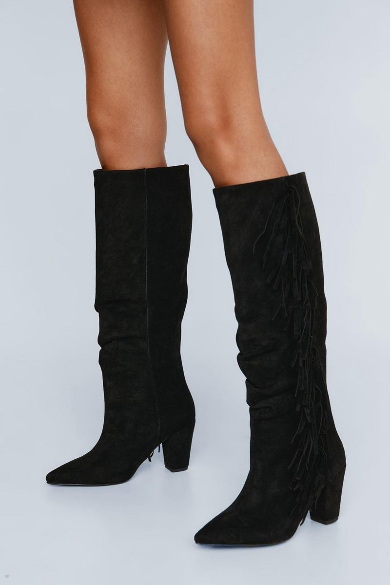 Boty Nasty Gal Faux Semišové Tassel Knee High Cowboy Černé | CZ 7045-MAFRW