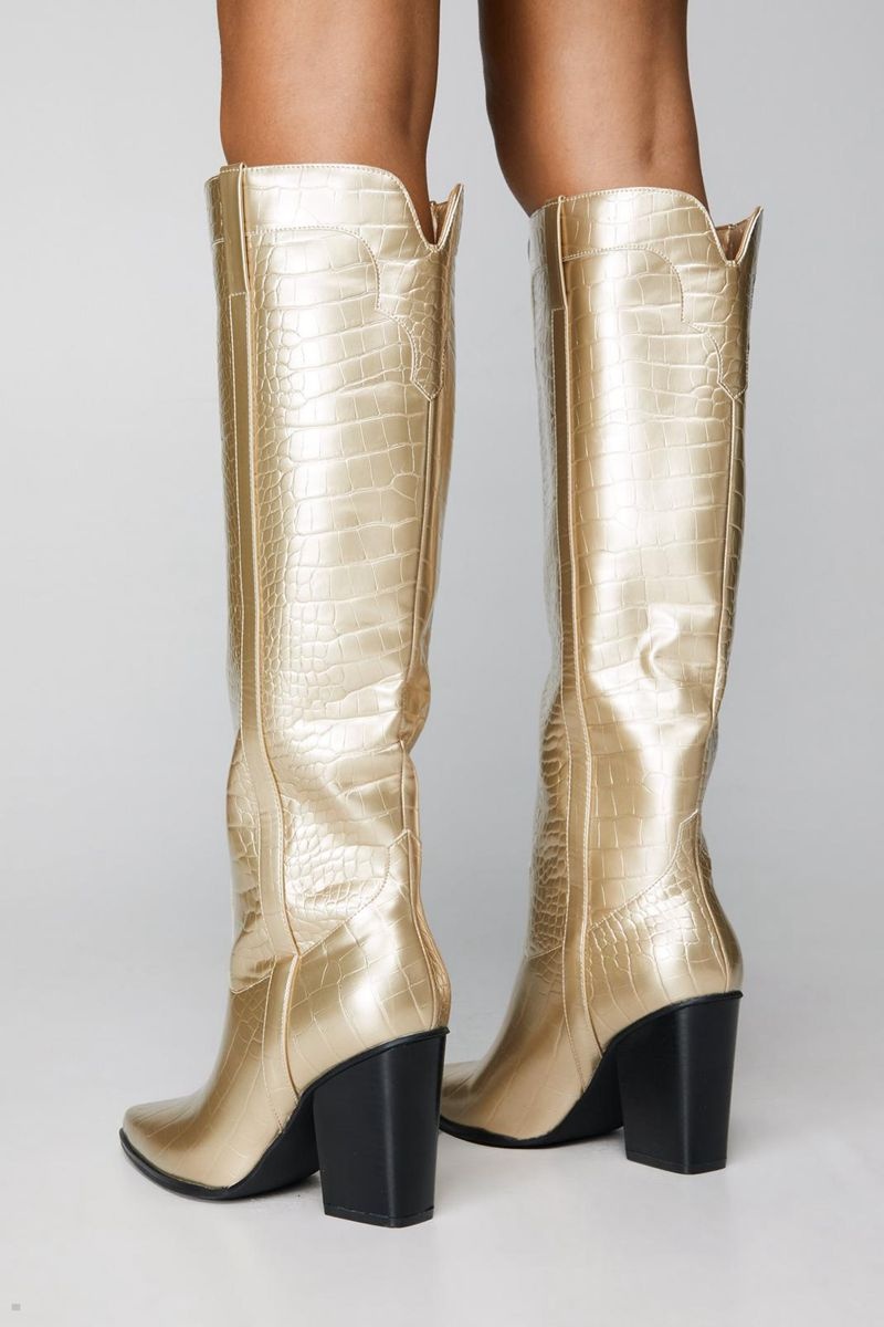 Boty Nasty Gal Metallic Croc Knee High Cowboy Zlaté | CZ 2830-GHYJV