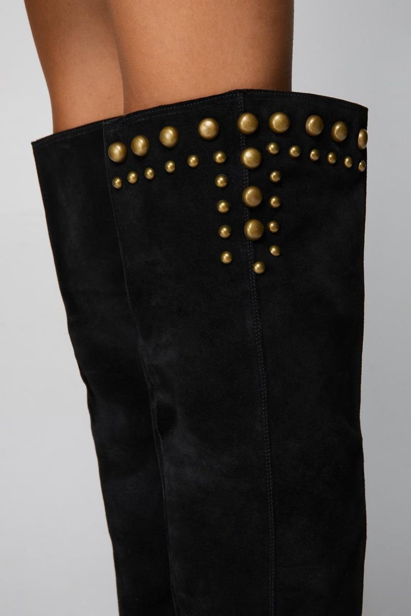 Boty Nasty Gal Real Semišové Slouchy Studded Thigh High Černé | CZ 9418-LBZOX