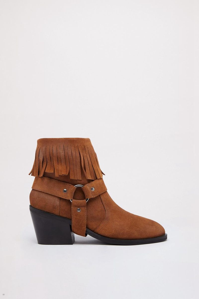 Boty Nasty Gal Tarnished Semišové Fringe Harness Ankle Cowboy Hnědé | CZ 9457-DJORH