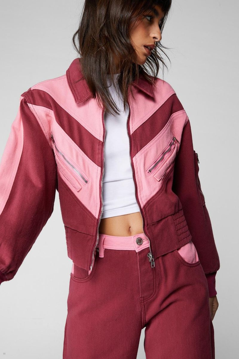 Bunda Nasty Gal Denim Colorblock Bomber Růžové | CZ 7638-FUTGK