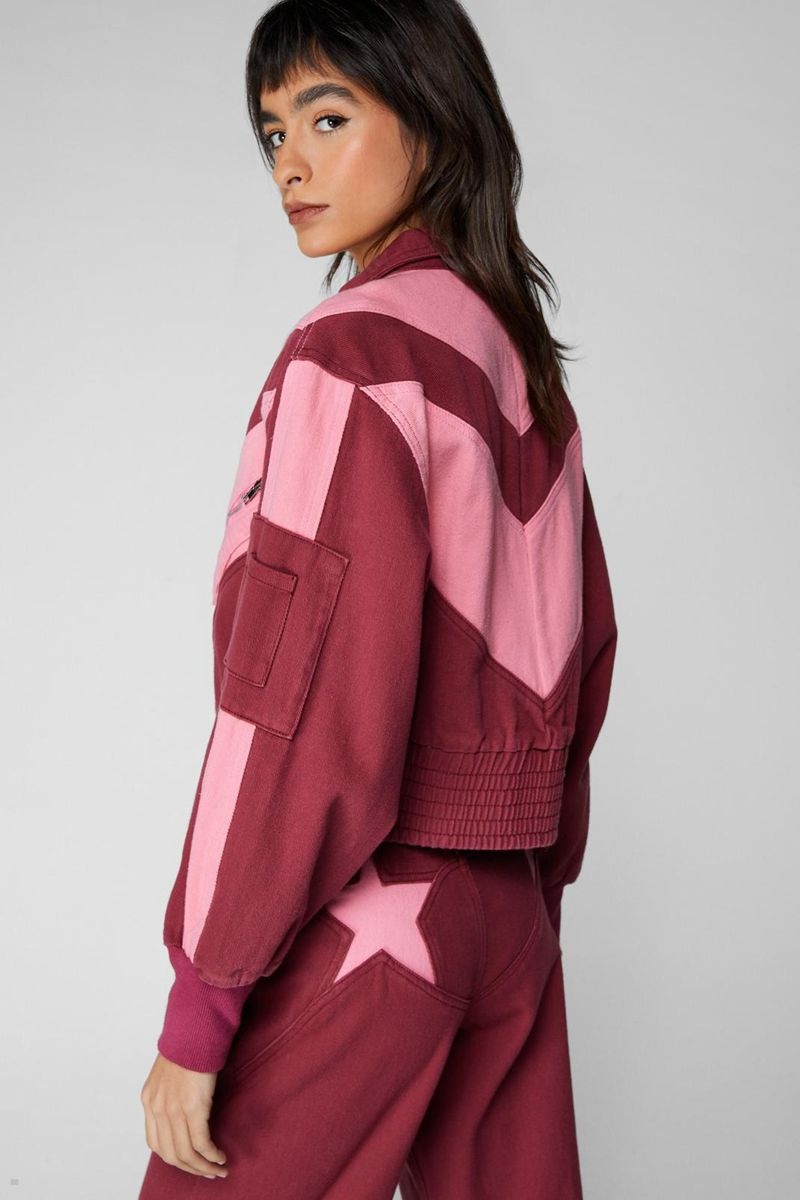 Bunda Nasty Gal Denim Colorblock Bomber Růžové | CZ 7638-FUTGK