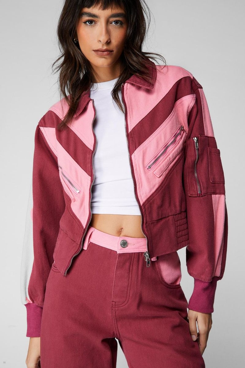 Bunda Nasty Gal Denim Colorblock Bomber Růžové | CZ 7638-FUTGK