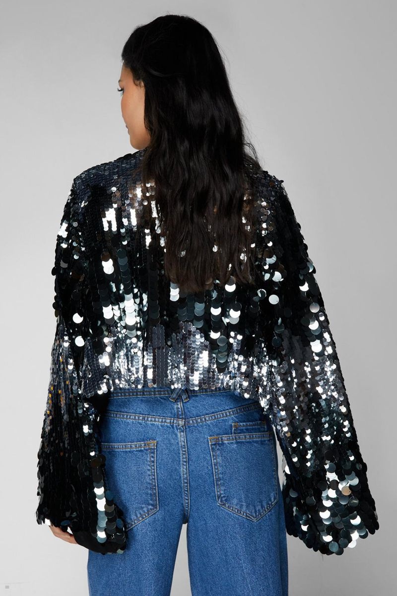 Bunda Nasty Gal Disc Sequin Stříbrné | CZ 2516-DQSXM