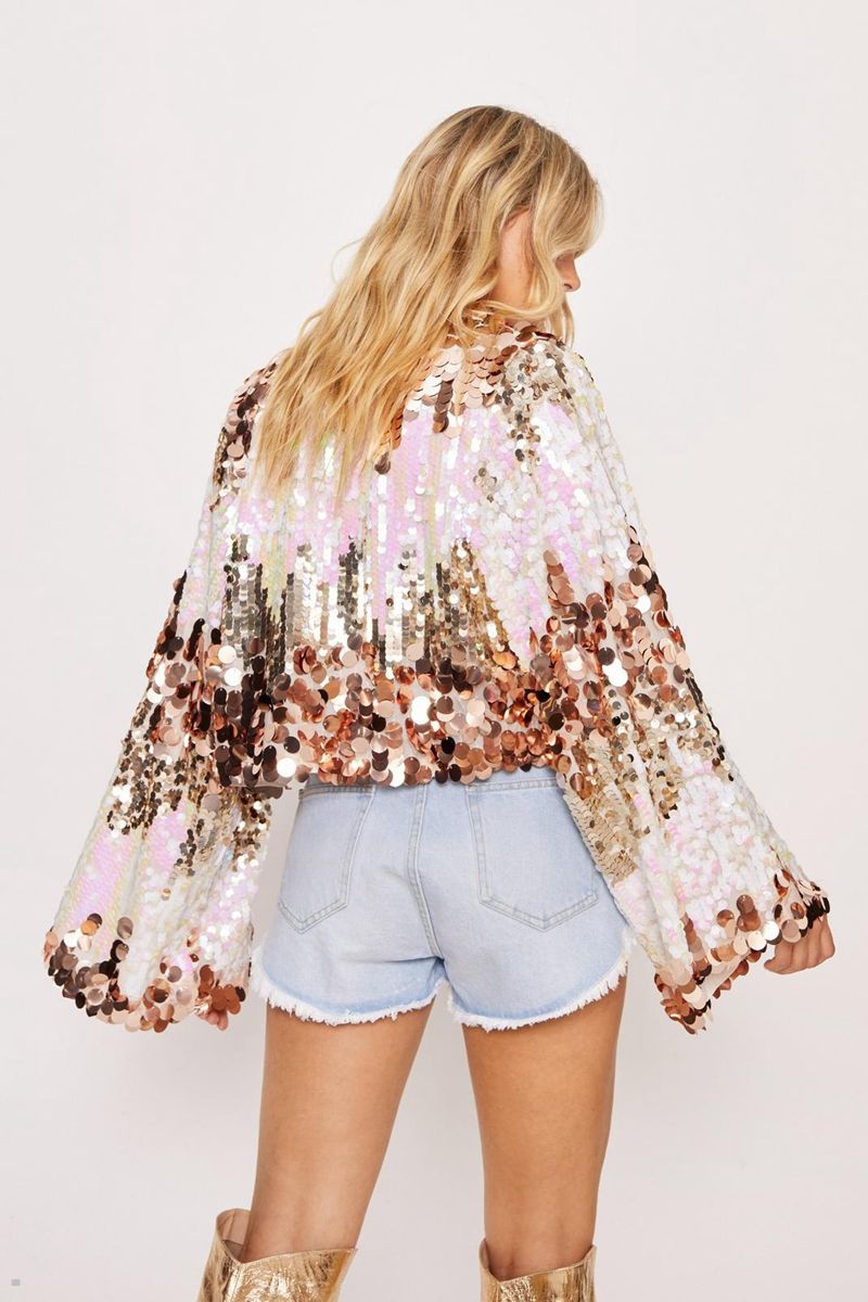 Bunda Nasty Gal Disc Sequin Zlaté | CZ 0536-ZCWSR