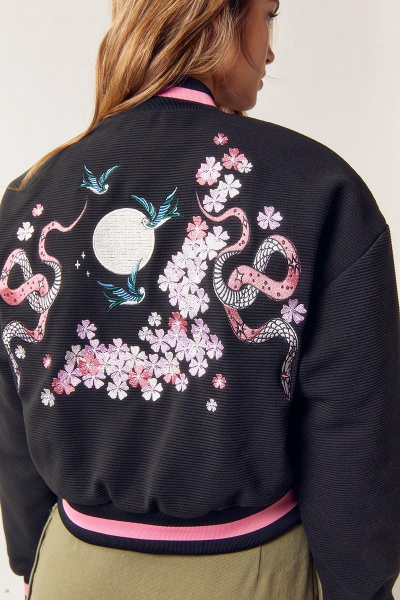 Bunda Nasty Gal Embroidered Knit Varsity Černé | CZ 4531-DVCJN