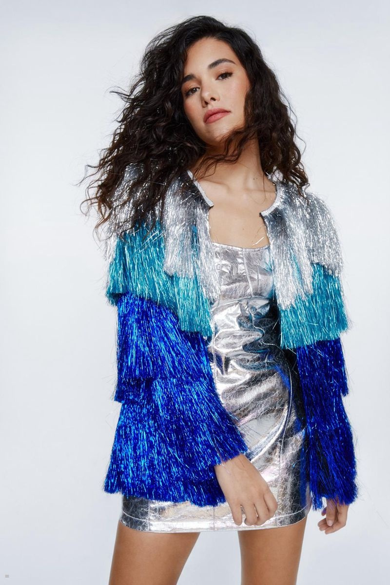 Bunda Nasty Gal Metallic Tiered Tinsel Fringe Open Front Blankyt | CZ 1572-NGTHS