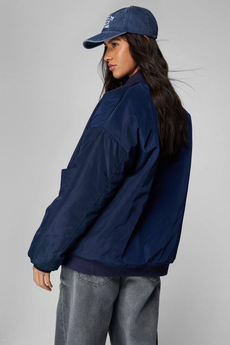 Bunda Nasty Gal Oversized Bomber Tmavě Blankyt | CZ 5627-HSXLQ