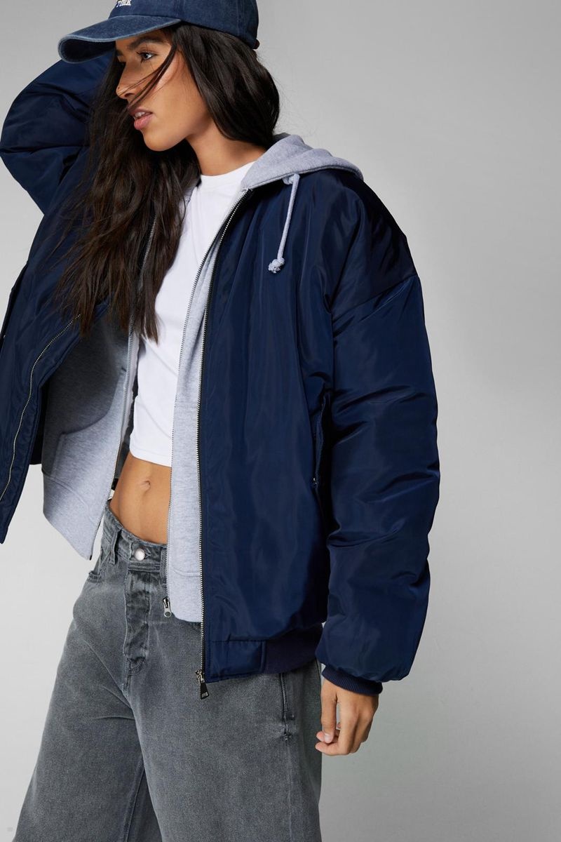 Bunda Nasty Gal Oversized Bomber Tmavě Blankyt | CZ 5627-HSXLQ