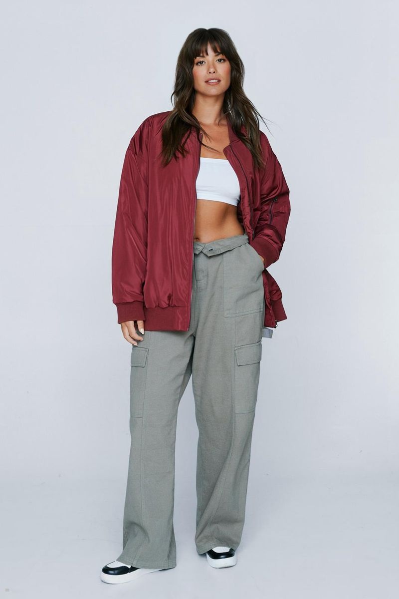 Bunda Nasty Gal Plus Velikost Oversized Bomber Vínové | CZ 7186-JZCTS