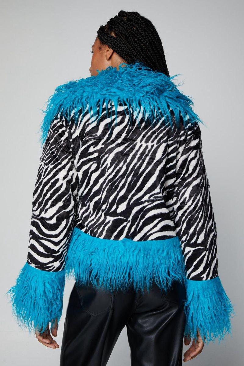 Bunda Nasty Gal Premium Shearling Faux Fur Trim Zebra Print Afghan Viacfarebný | CZ 3652-TEXYM