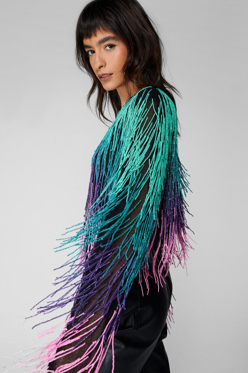 Bunda Nasty Gal Rainbow Ombre Tassel Beaded Viacfarebný | CZ 9542-LRFJU