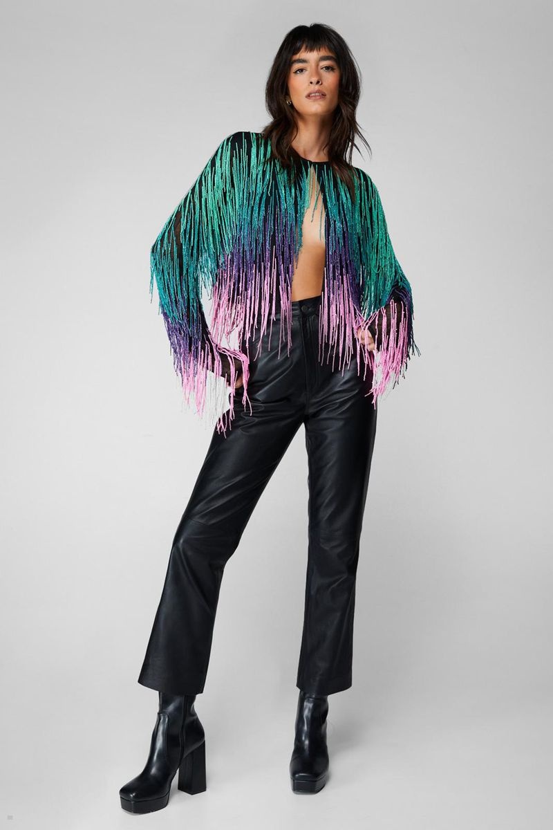 Bunda Nasty Gal Rainbow Ombre Tassel Beaded Viacfarebný | CZ 9542-LRFJU