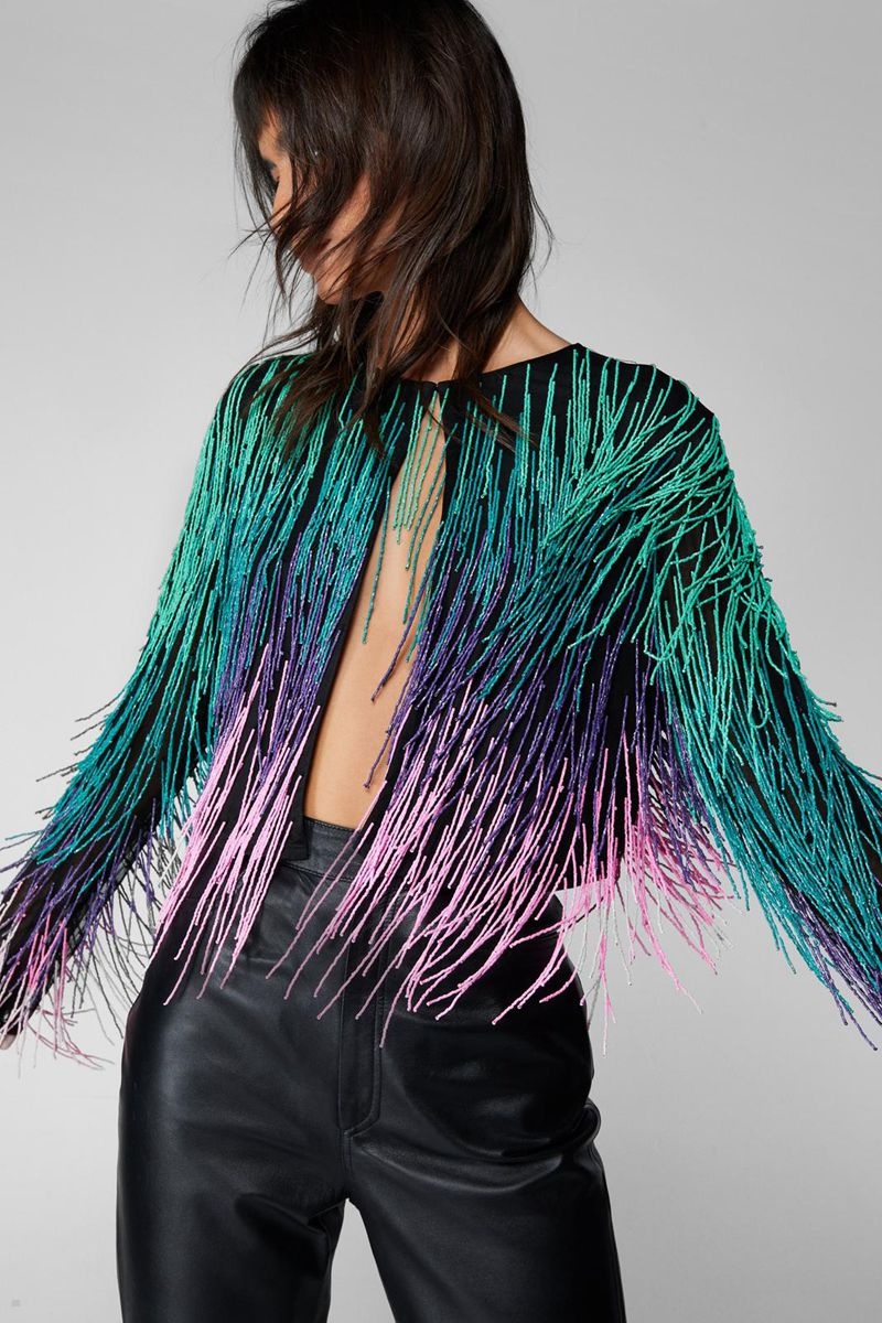 Bunda Nasty Gal Rainbow Ombre Tassel Beaded Viacfarebný | CZ 9542-LRFJU