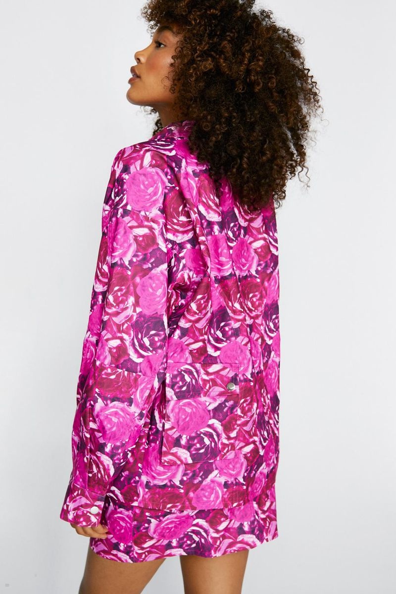 Bunda Nasty Gal Rose Printed Oversized Pocket Detail Fialové | CZ 1837-NIEYF