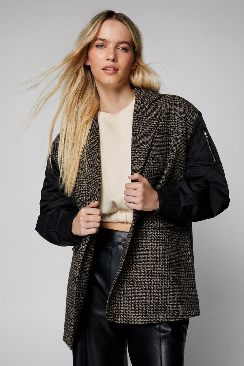 Bunda Nasty Gal Vlna Blend Hybridní Tailored Plaid Bomber Šedé | CZ 7239-QEVLG