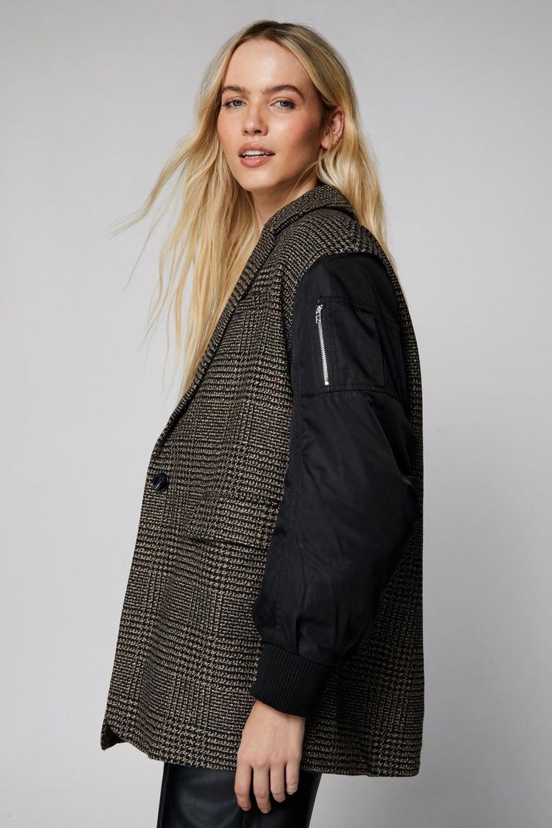 Bunda Nasty Gal Vlna Blend Hybridní Tailored Plaid Bomber Šedé | CZ 7239-QEVLG