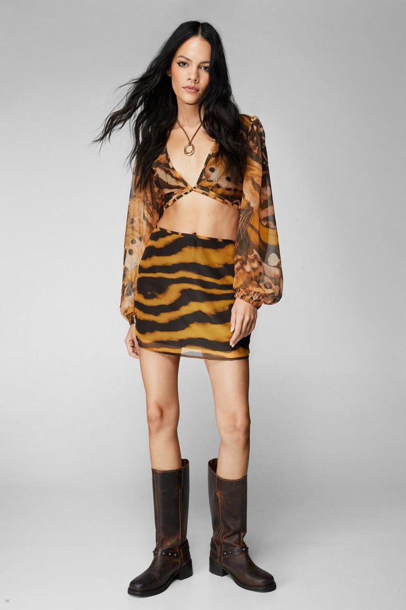 Crop Top Nasty Gal Animal Print Tie Front Hnědé | CZ 6240-ODLUA