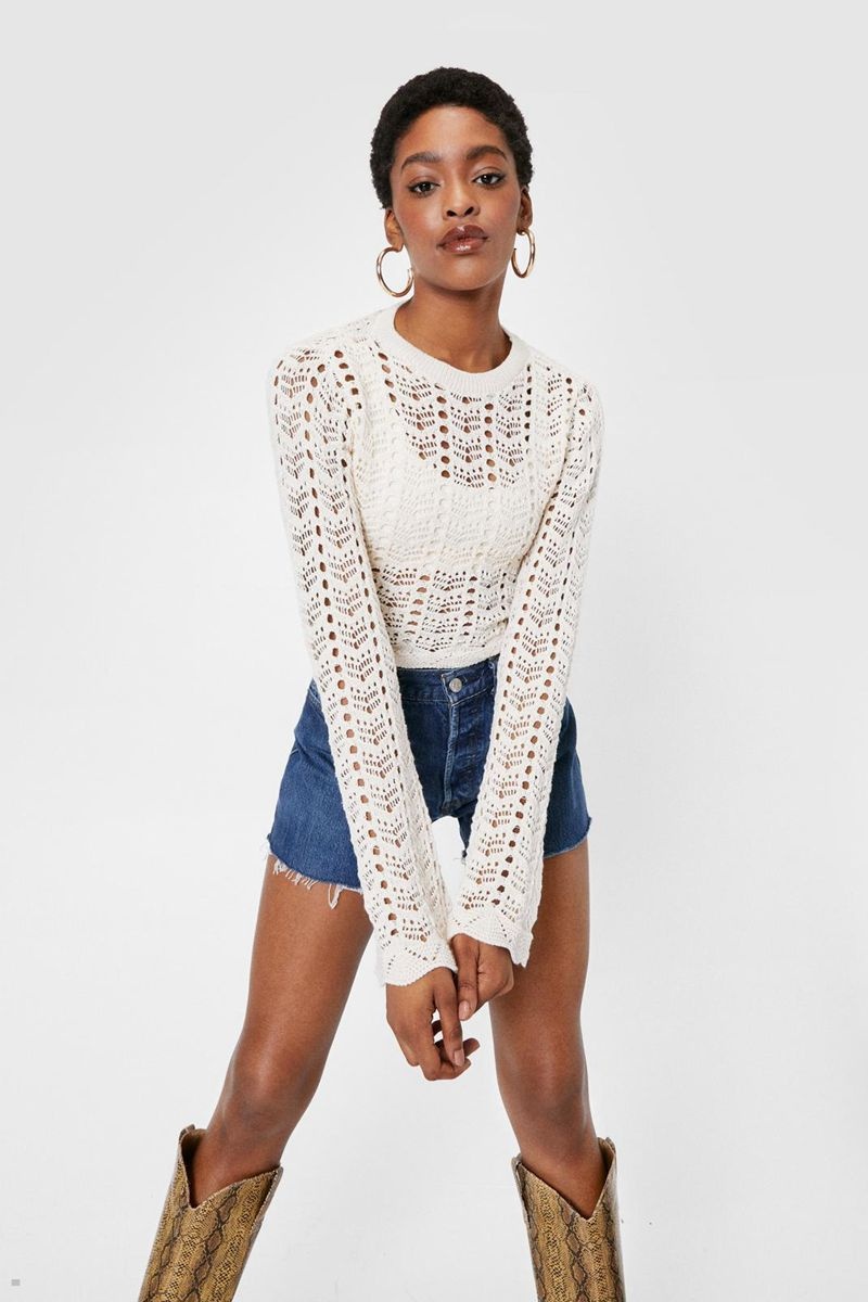 Crop Top Nasty Gal Crochet Pletené Open Back Tie Bílé | CZ 7312-LQFJX