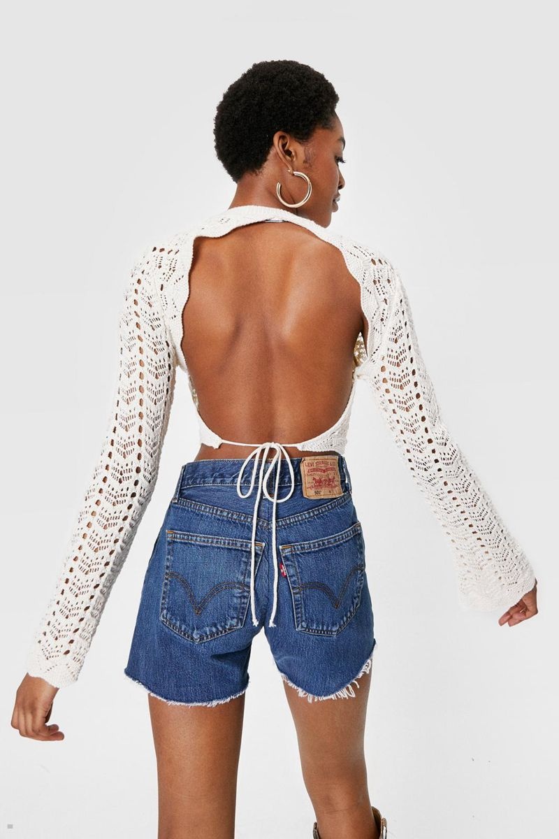 Crop Top Nasty Gal Crochet Pletené Open Back Tie Bílé | CZ 7312-LQFJX