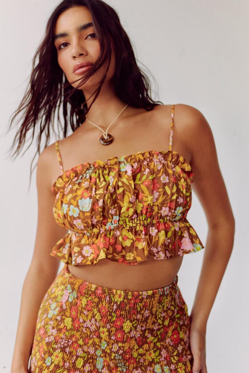 Crop Top Nasty Gal Linen Floral Páskové Žluté | CZ 8761-YUWSH