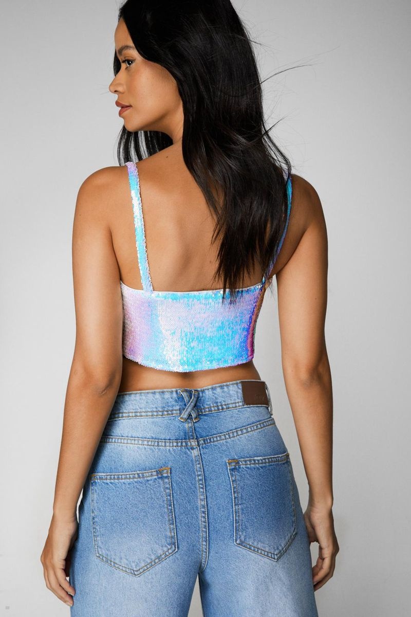 Crop Top Nasty Gal Sequin Rovný Neck Viacfarebný | CZ 2637-CGQBN