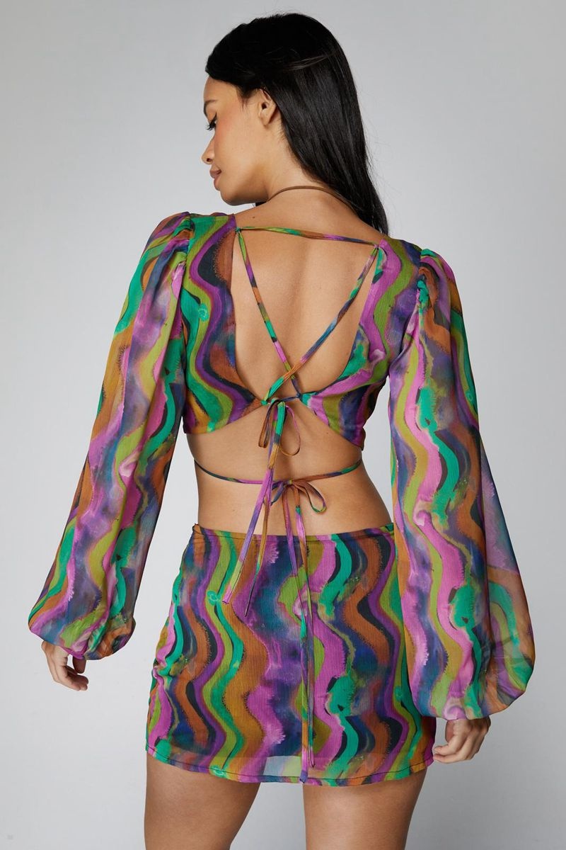 Crop Top Nasty Gal Wave Print Tie Front Viacfarebný | CZ 8312-KDBOM