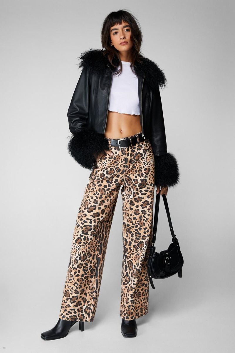 Džíny Nasty Gal Animal Print Rovný Leg Viacfarebný | CZ 5297-JSHUL