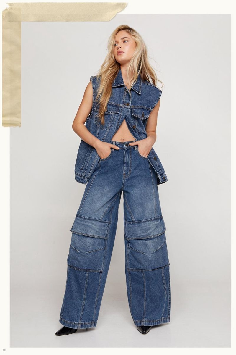 Džíny Nasty Gal Denim Pocketed Cargo Široké Leg Blankyt | CZ 9064-CWJUM