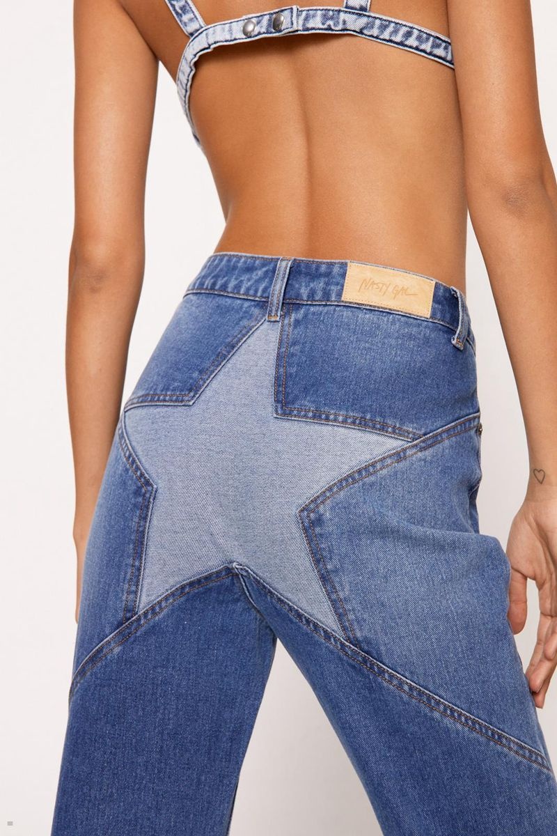 Džíny Nasty Gal Denim Star Bum Detail Flare Blankyt | CZ 9580-HZDEF