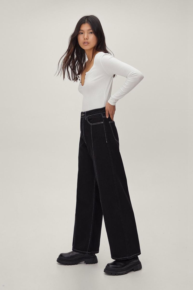 Džíny Nasty Gal Organic Denim Stitch Front Široké Leg Černé | CZ 8149-PBCXJ